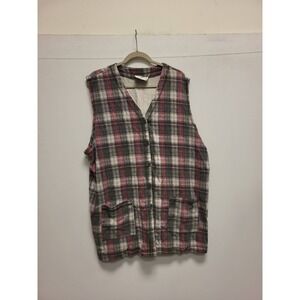 Color Club Vest Womens Sleeveless Plaid Button Front Top Career Casual Size OS